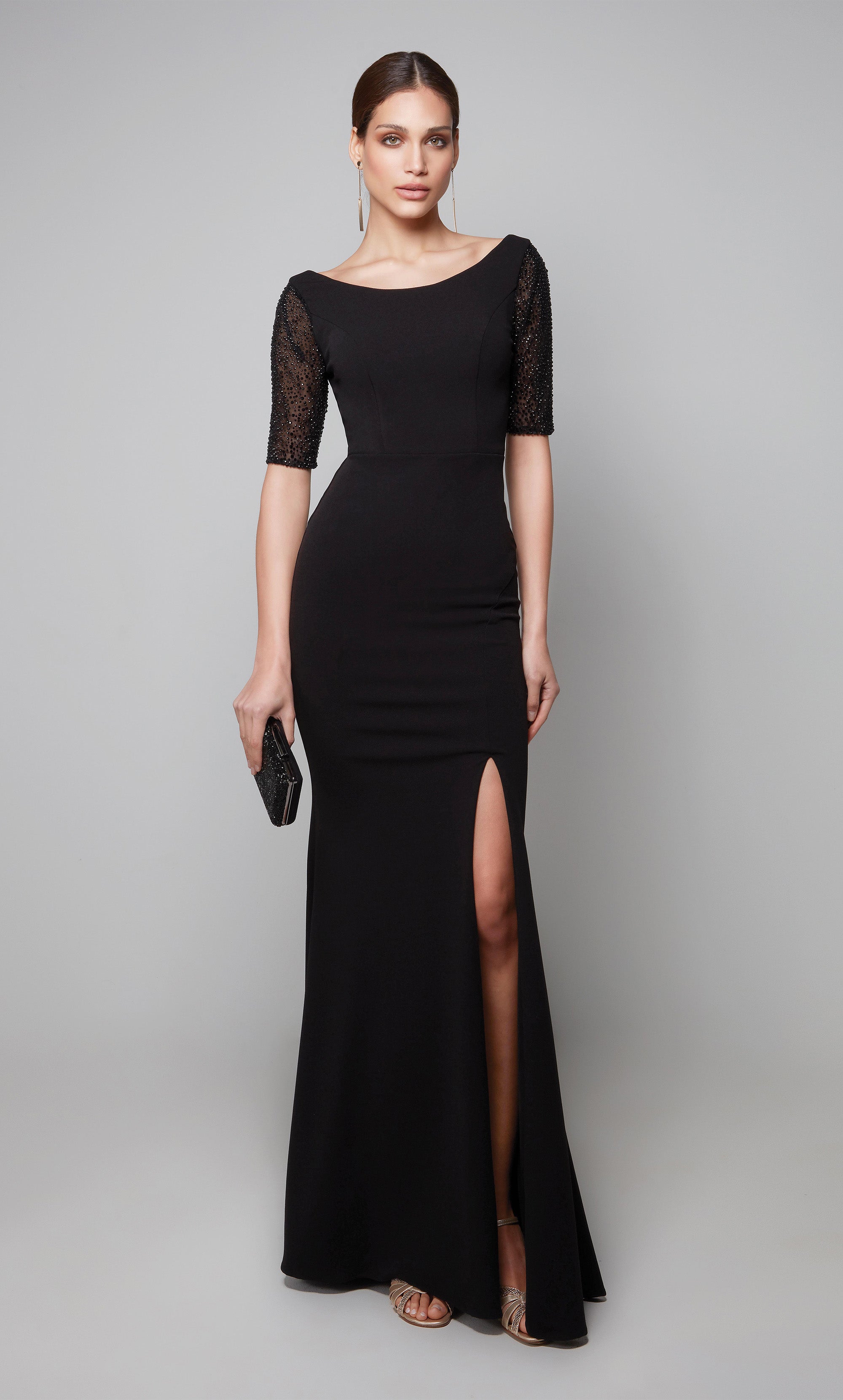 Beaded Black Lace Plus Size Long Prom Formal Dress - Promfy